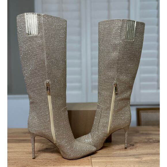 Michael Kors Rue Stiletto Knee High Boot Pale Gold 8.5 NWOB Glam Sequin Design - Picture 9 of 15